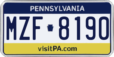 PA license plate MZF8190