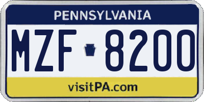 PA license plate MZF8200