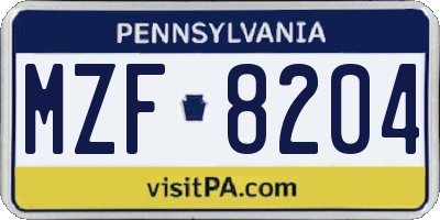 PA license plate MZF8204