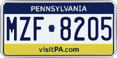 PA license plate MZF8205
