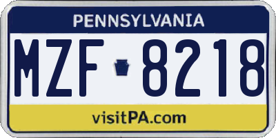 PA license plate MZF8218