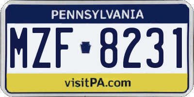 PA license plate MZF8231