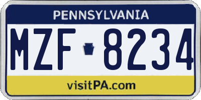 PA license plate MZF8234