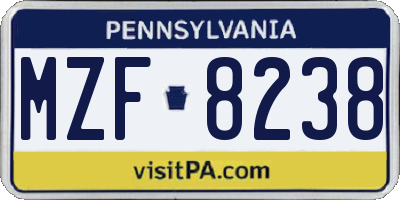 PA license plate MZF8238