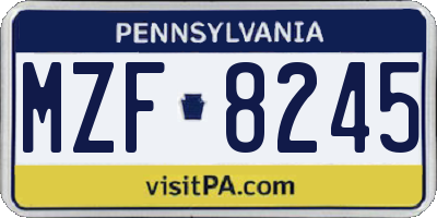 PA license plate MZF8245