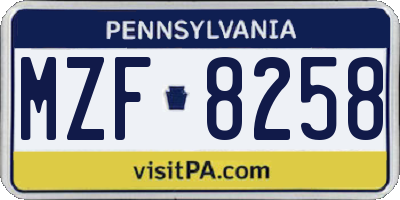 PA license plate MZF8258