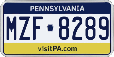 PA license plate MZF8289