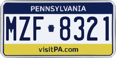 PA license plate MZF8321