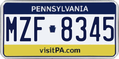 PA license plate MZF8345