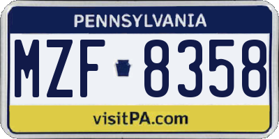 PA license plate MZF8358
