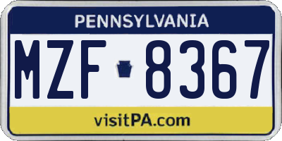 PA license plate MZF8367