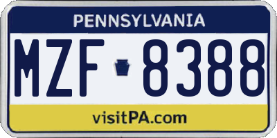 PA license plate MZF8388