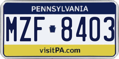 PA license plate MZF8403