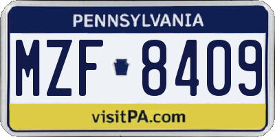 PA license plate MZF8409
