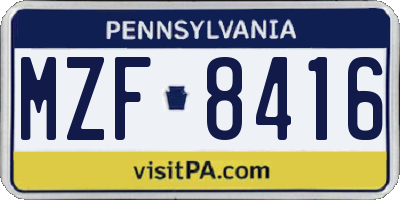 PA license plate MZF8416