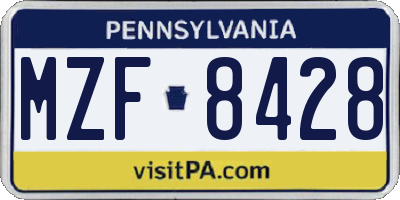 PA license plate MZF8428