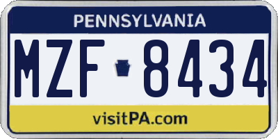 PA license plate MZF8434
