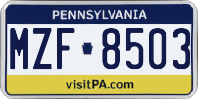 PA license plate MZF8503