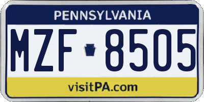 PA license plate MZF8505
