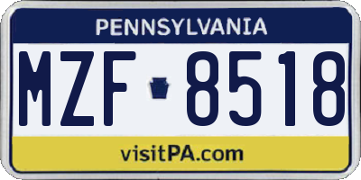 PA license plate MZF8518