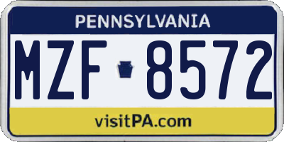 PA license plate MZF8572