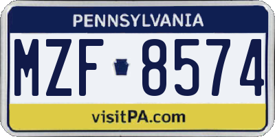 PA license plate MZF8574