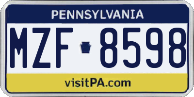 PA license plate MZF8598