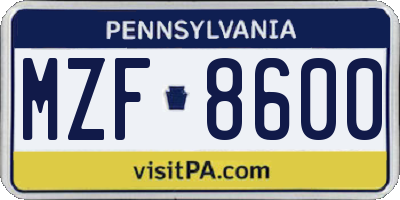 PA license plate MZF8600