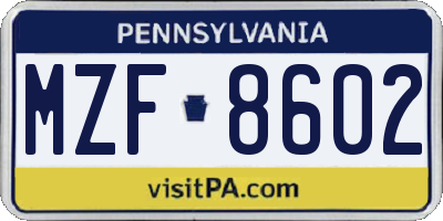 PA license plate MZF8602