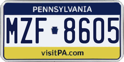 PA license plate MZF8605