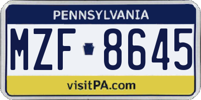 PA license plate MZF8645
