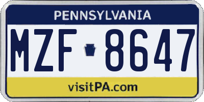 PA license plate MZF8647