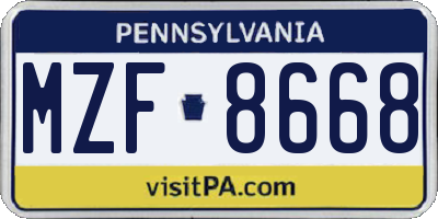 PA license plate MZF8668