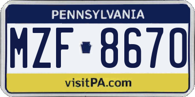 PA license plate MZF8670