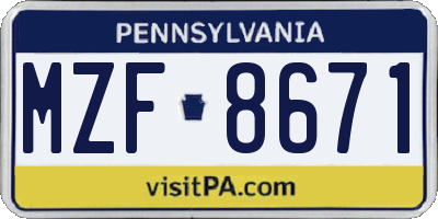 PA license plate MZF8671
