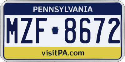 PA license plate MZF8672