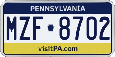 PA license plate MZF8702