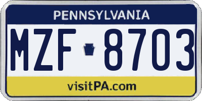 PA license plate MZF8703