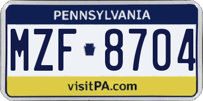 PA license plate MZF8704