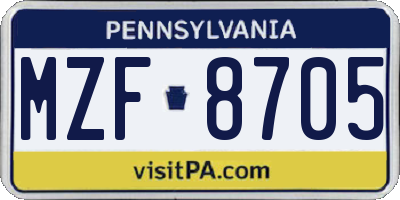 PA license plate MZF8705