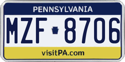 PA license plate MZF8706