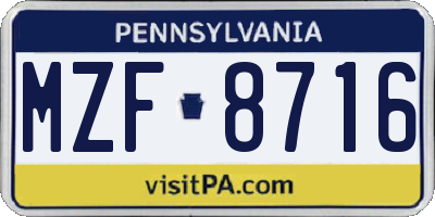 PA license plate MZF8716