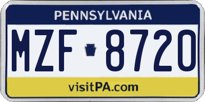 PA license plate MZF8720