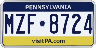 PA license plate MZF8724