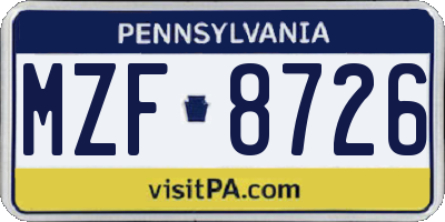 PA license plate MZF8726