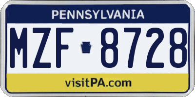 PA license plate MZF8728