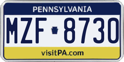 PA license plate MZF8730