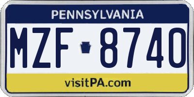 PA license plate MZF8740