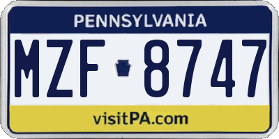 PA license plate MZF8747