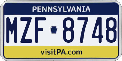 PA license plate MZF8748